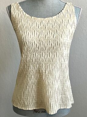 Sigrid Olsen Crinkle Textured Stretch Tank Top XL Pale Yellow Gold Sleeveless